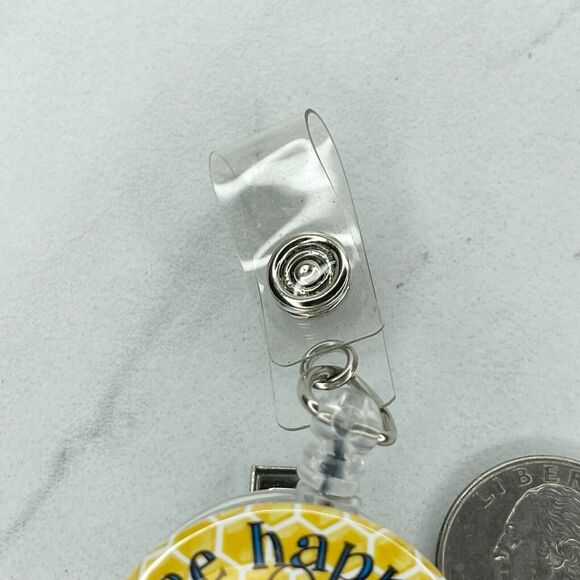 Bee Happy Flower Clip Retractable Reel School Work Badge ID Holder - Picture 3 of 8